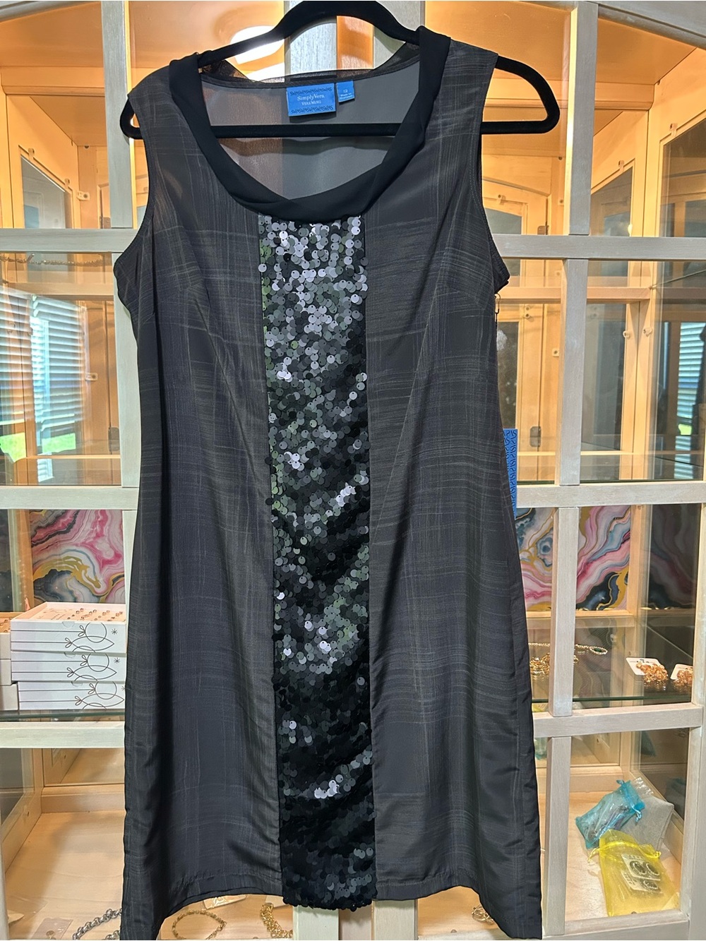 Simply Vera Vera Wang Black Sleeveless Shift Dress with Sequin Panel